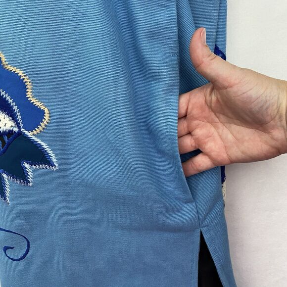 Indigo Moon Jacket Womens 2X Blue Embroidered Flowers Button Front Wearable Art - Picture 8 of 16